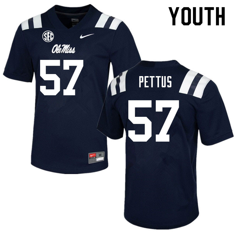 Micah Pettus Ole Miss Rebels NCAA Youth Navy #57 Stitched Limited College Football Jersey RQX4158GX